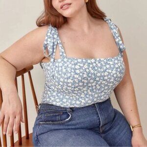 Reformation Ellora Azzurro Floral Tie Shoulder Top Size 14 - NWOT, RARE PRINT